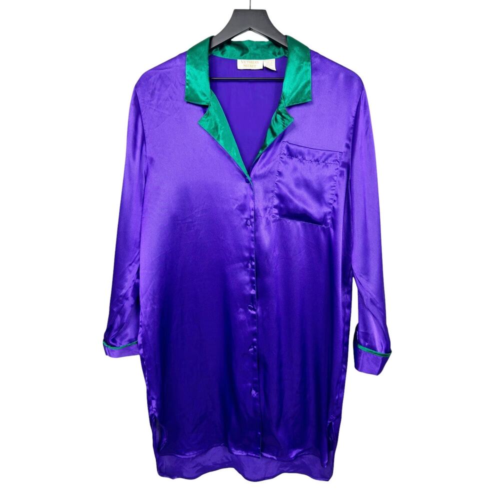 Vintage Victorias Secret Gold Label Purple Satin Pajama Robe‎ Sleepshirt Small